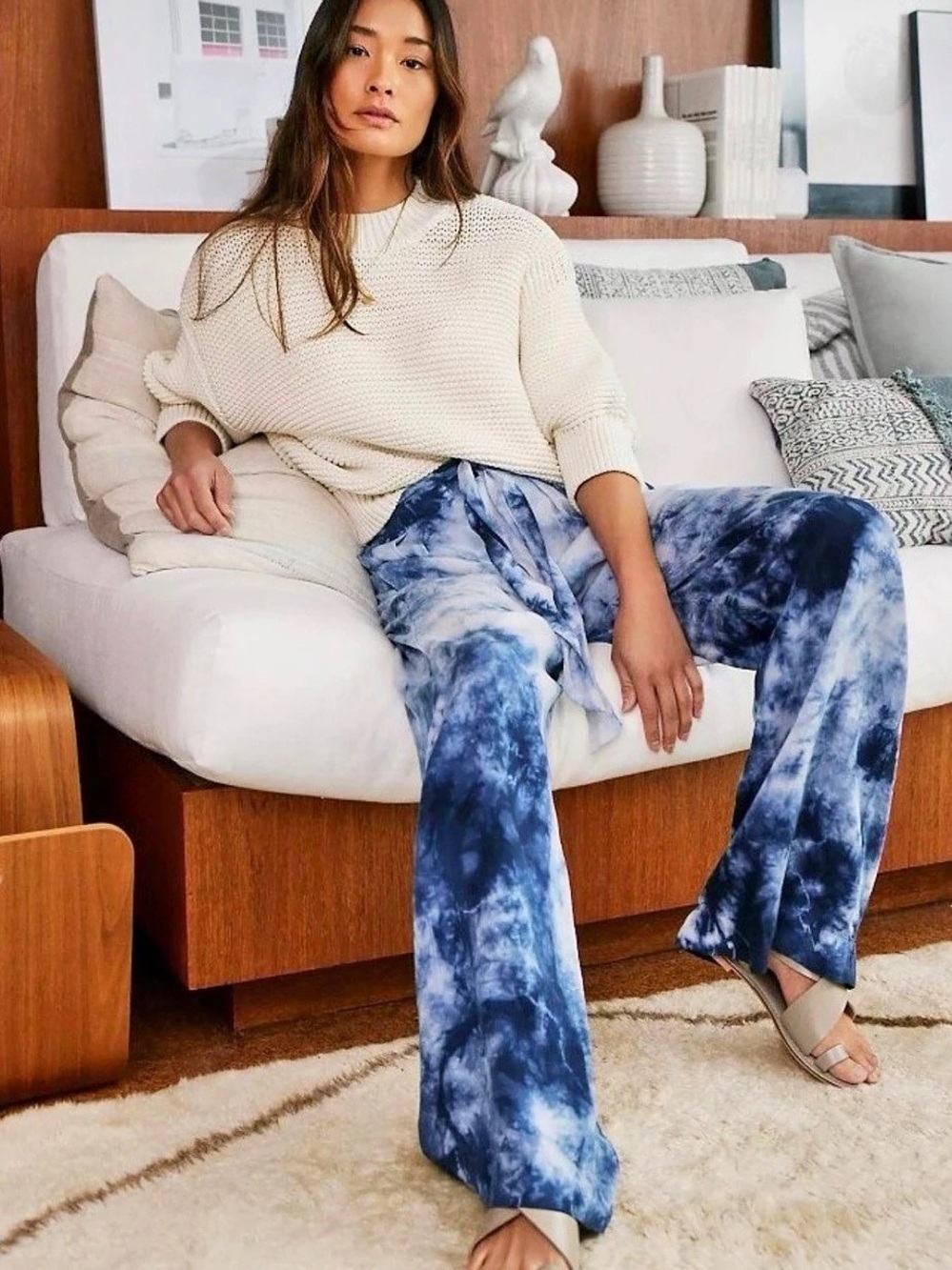 Cloth & Stone Wide Leg Tie-Dye Pants in Blue & White Size XS Like New